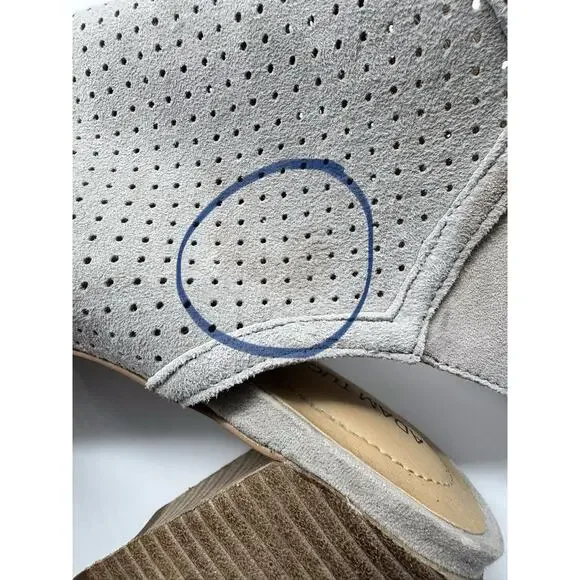 Adam Tucker Rowan Leather Perforated Stacked Heel Sandals Open Toe Gray Size 8 - Picture 8 of 10